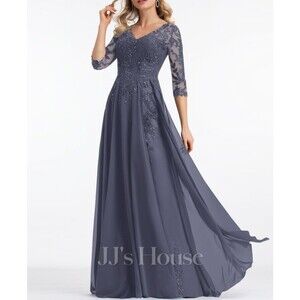JJ's House Women's Dress Size (12) Mother of the Bride Chiffon Lace Stormy